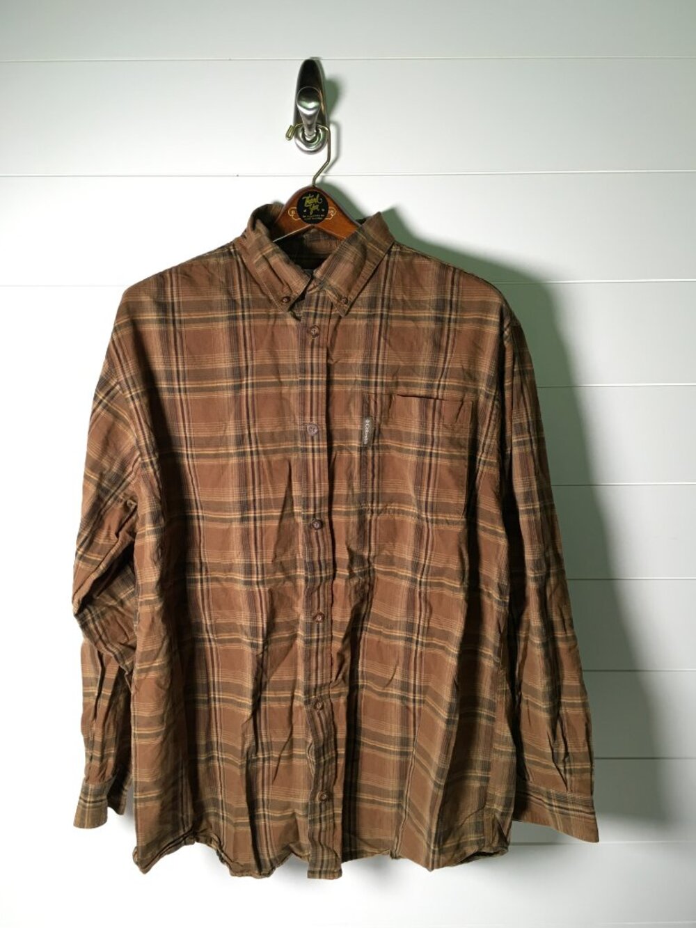 Columbia Brown Plaid Flannel Long Sleeve Button Down Size XL